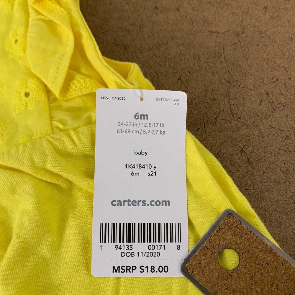 Carter's Baby Size 6 Months Blue Strawberry Shorts & Yellow Romper 2 Pieces NWT - Picture 5 of 6